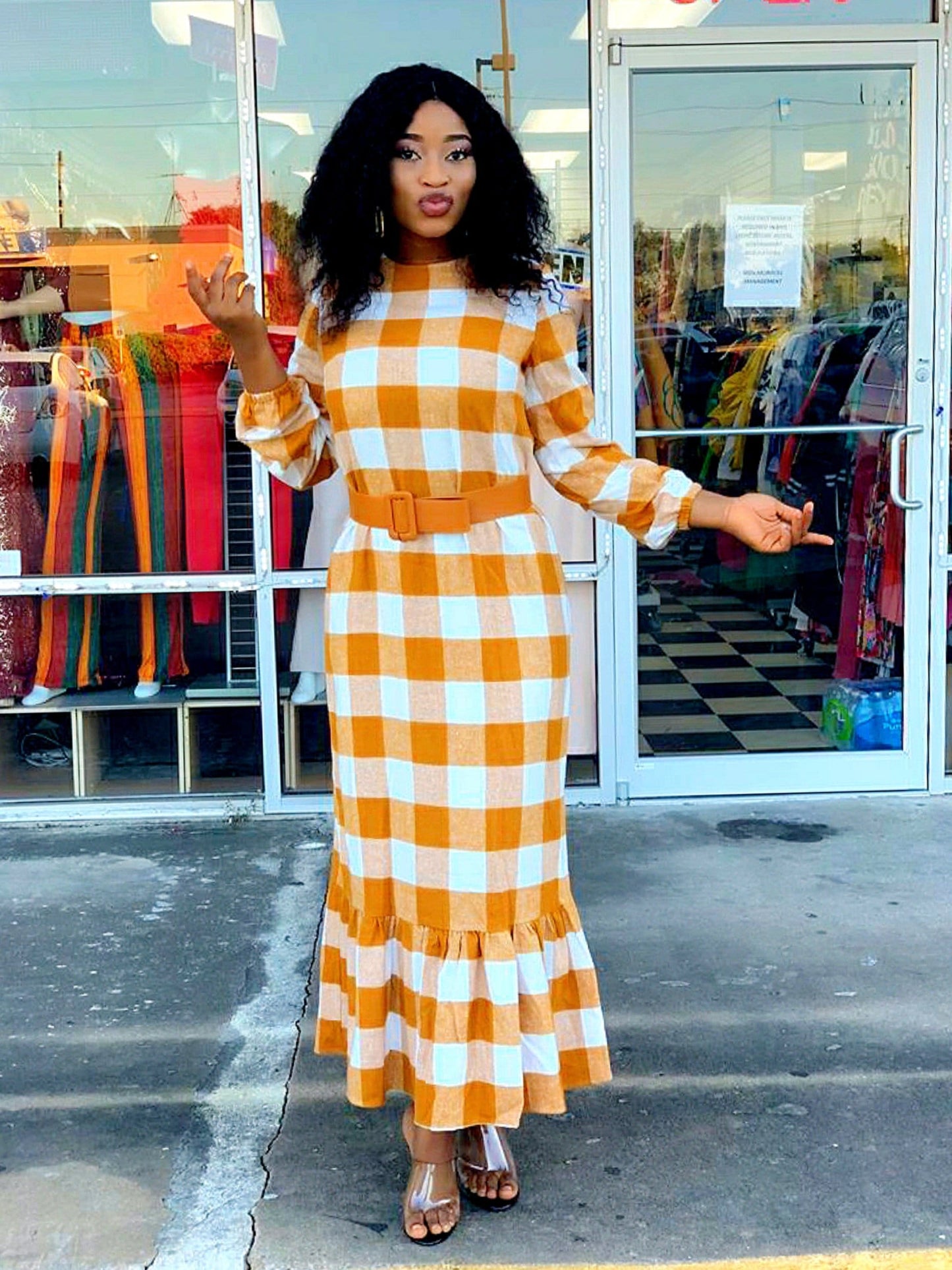 Check belted Lenght Dress - MOROCKS