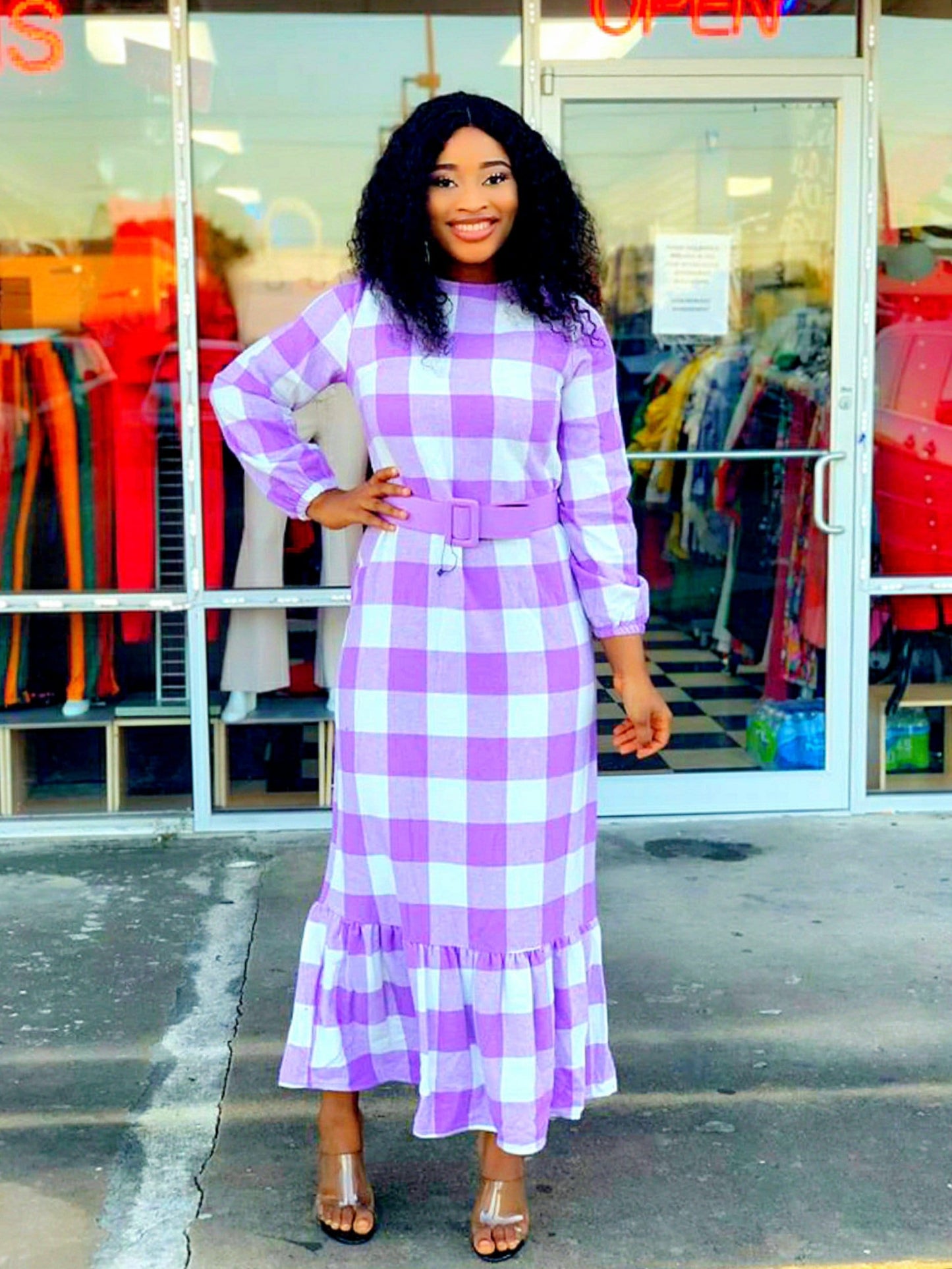 Check belted Lenght Dress - MOROCKS