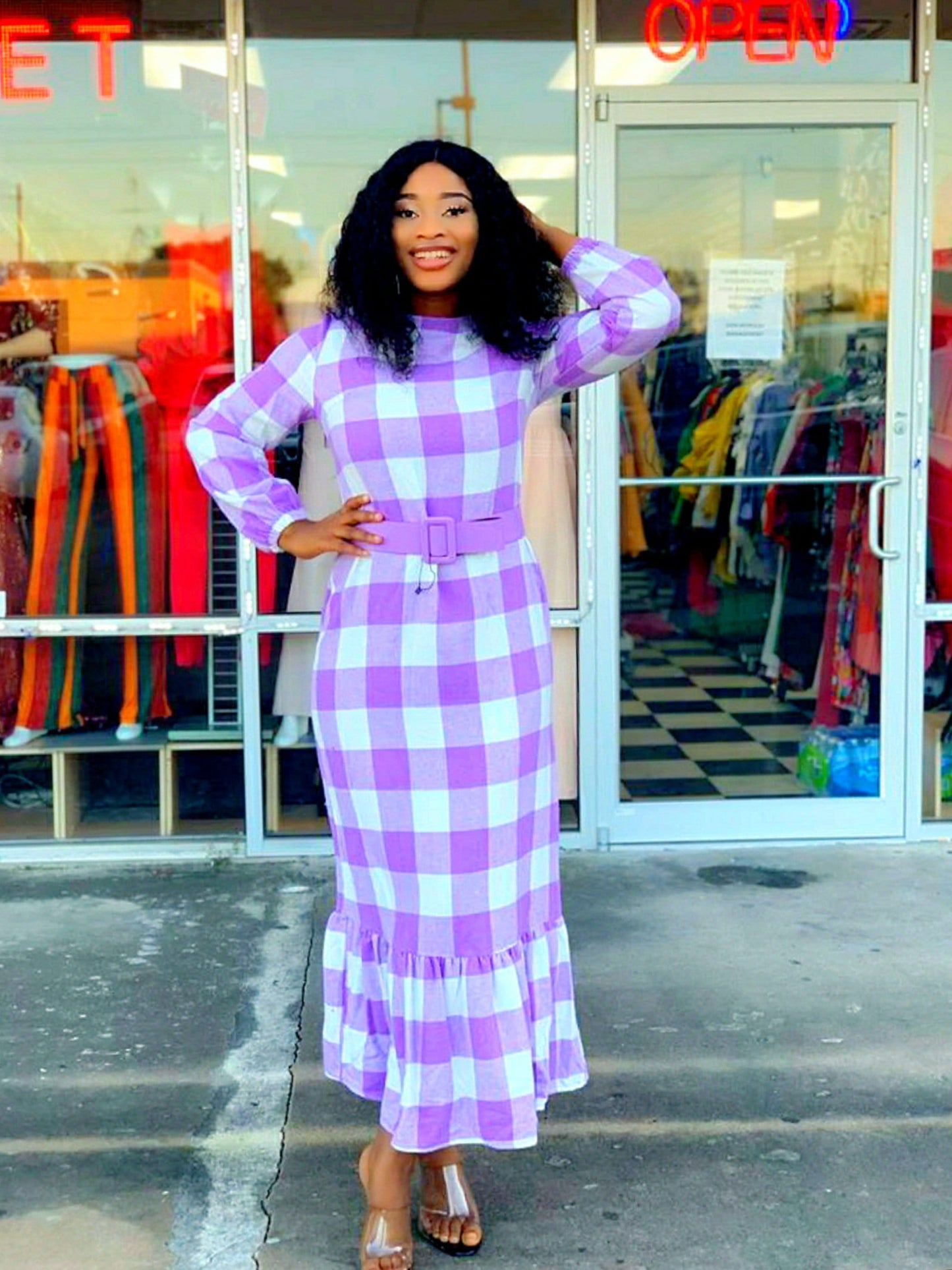 Check belted Lenght Dress - MOROCKS