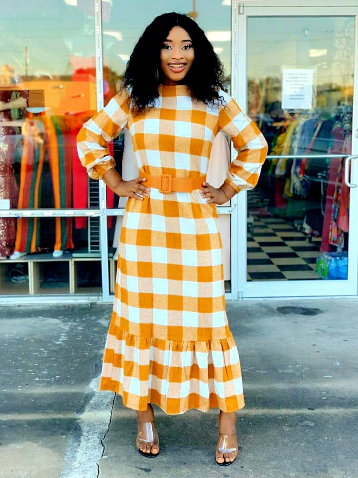 Check belted Lenght Dress - MOROCKS